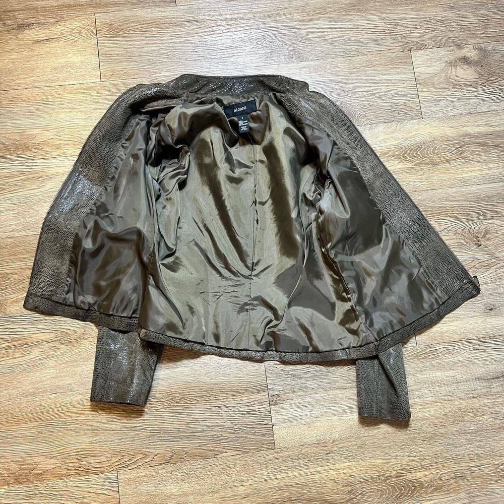 Alfani Genuine Leather Moto Jacket Snakeskin Olive Green Size Small - Picture 6 of 9